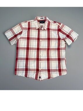 Abercrombie & Fitch Red and White Plaid Short Sleeve Button-Down Shirt - XL